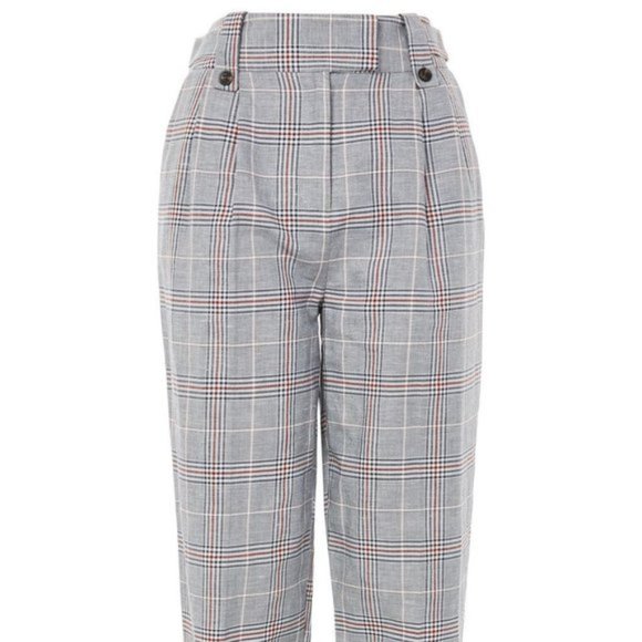 NWOT Topshop High Waist Linen Check Trousers Capri Ankle Size Small 4 - Picture 2 of 8